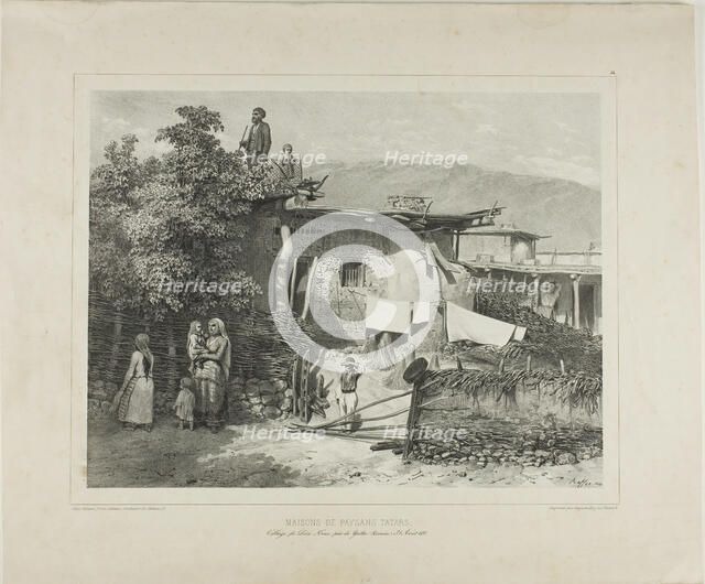 Tartar Peasants' Homes in the Village of Déré-Koui, near Yalta, Crimea, August 31, 1837, 1841. Creator: Auguste Raffet.