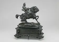 Tartar Warrior Checking His Horse, model 1845, cast by 1873. Creator: Antoine-Louis Barye