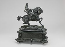 Tartar Warrior Checking His Horse, model 1845, cast by 1873. Creator: Antoine-Louis Barye