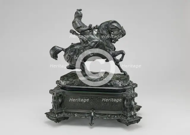 Tartar Warrior Checking His Horse, model 1845, cast by 1873. Creator: Antoine-Louis Barye.