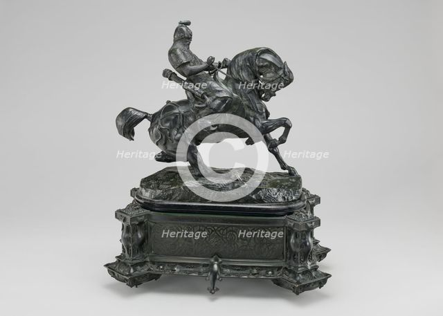 Tartar Warrior Checking His Horse, model 1845, cast by 1873. Creator: Antoine-Louis Barye.