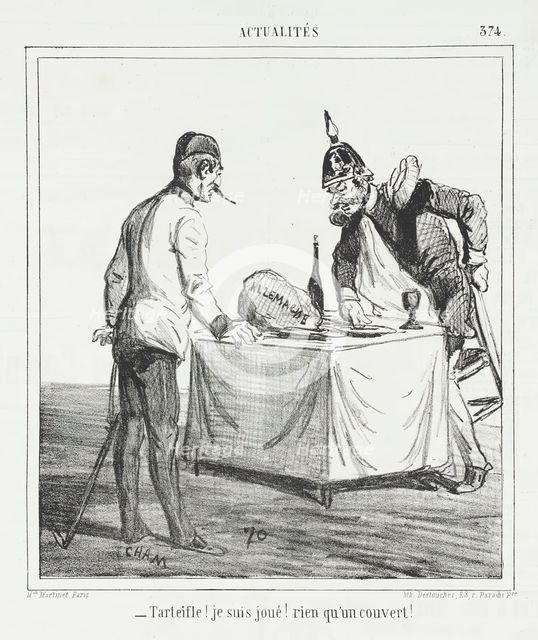 Tarteifle! Je suis joué! Rien qu'un couvert!, 1865. Creator: Cham.