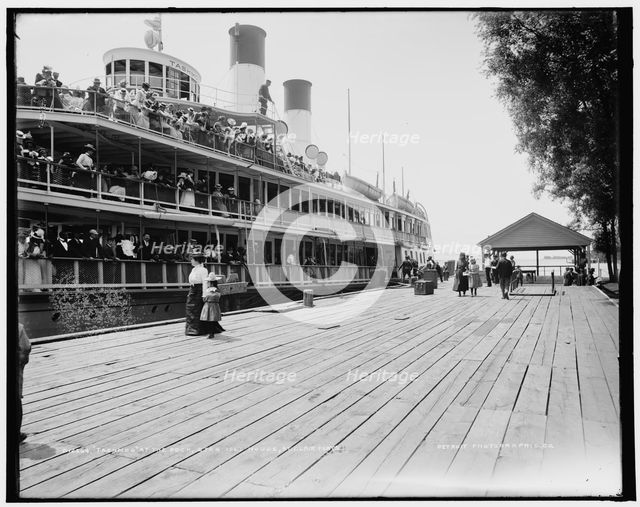 Tashmoo at the dock, Star Isl'd. i.e. Island House, St. Clair Flats, between 1890 and 1901. Creator: Unknown.