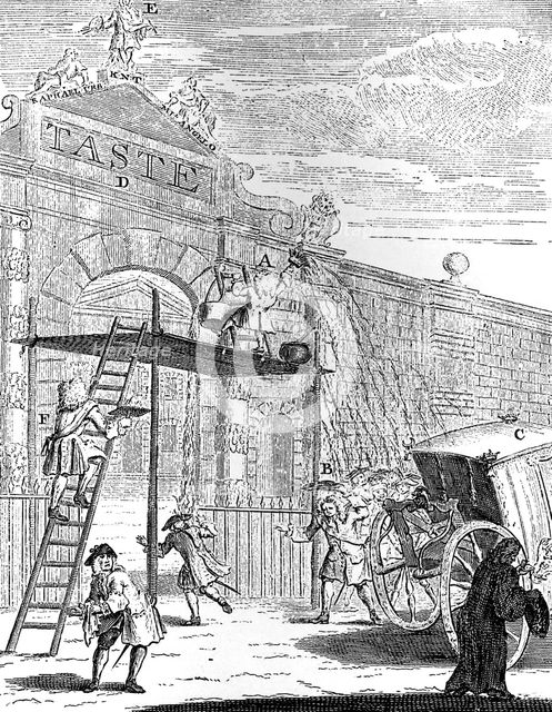 'Taste: The Gate of Burlington House', 1731.Artist: William Hogarth