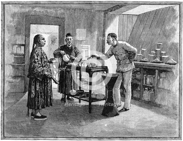 Tasting tea in China, 1888. Artist: Unknown