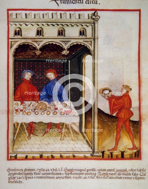 Tasting boilded wheat, 14th century. Creator: Unknown.