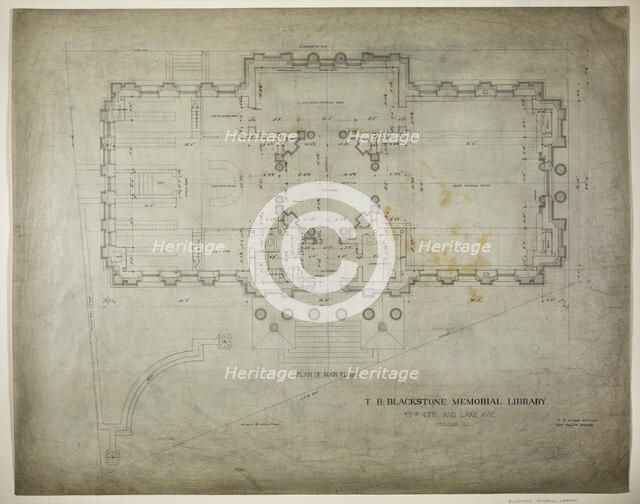 T.B. Blackstone Memorial Library, Chicago, Illinois, Main Floor Plan, 1901. Creator: Solon Spencer Beman.