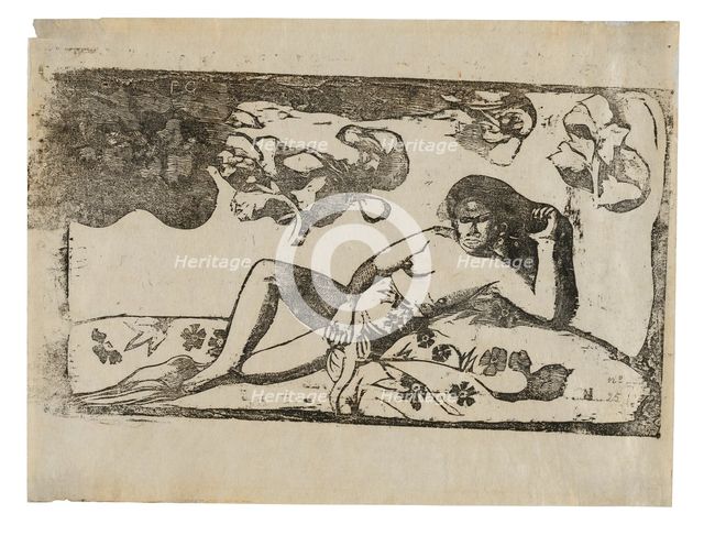Te arii vahine—opoi (Woman with Mangos—Tired), from the Suite of Late Wood-Block Prints, 1898/99. Creator: Paul Gauguin.