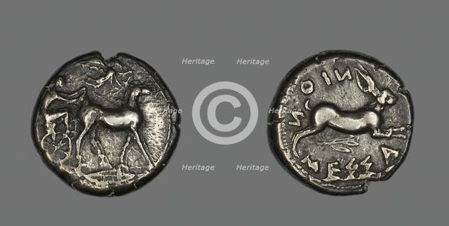 Tetradrachm (Coin) Depicting a Biga of Mules, 476-396 BCE. Creator: Unknown.