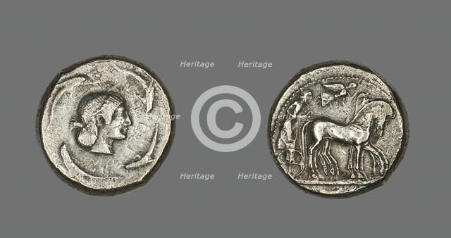 Tetradrachm (Coin) Depicting Quadriga with Bearded Charioteer, 485-478 BCE. Creator: Unknown.