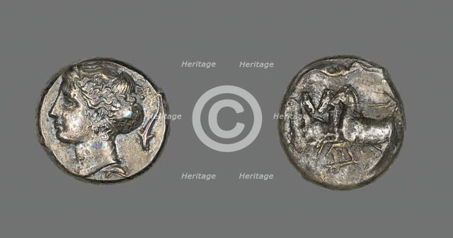 Tetradrachm (Coin) Depicting the Nymph Arethusa, 413-399 BCE. Creator: Unknown.