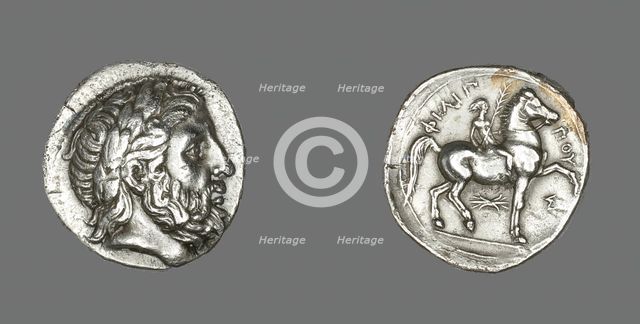 Tetradrachm (Coin) Depicting the God Zeus, 348-336 BCE, issued by King Philip II of Macedonia. Creator: Unknown.
