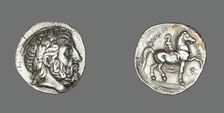 Tetradrachm (Coin) Depicting the God Zeus, 348-336 BCE, issued by King Philip II of Macedonia. Creator: Unknown