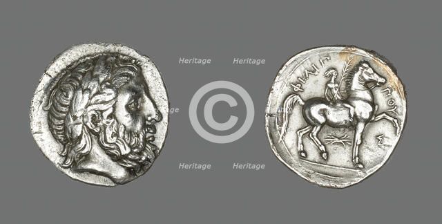 Tetradrachm (Coin) Depicting the God Zeus, 348-336 BCE, issued by King Philip II of Macedonia. Creator: Unknown.