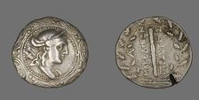 Tetradrachm (Coin) Depicting the Goddess Artemis Tauropolis, 158-149 BCE. Creator: Unknown