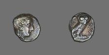 Tetradrachm (Coin) Depicting the Goddess Athena, 296-295 BCE. Creator: Unknown