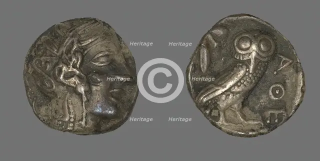 Tetradrachm (Coin) Depicting the Goddess Athena, 490-322 BCE. Creator: Unknown.