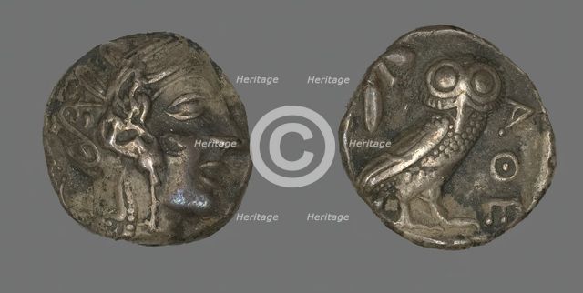 Tetradrachm (Coin) Depicting the Goddess Athena, 490-322 BCE. Creator: Unknown.