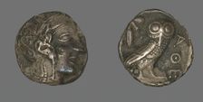 Tetradrachm (Coin) Depicting the Goddess Athena, 490-322 BCE. Creator: Unknown