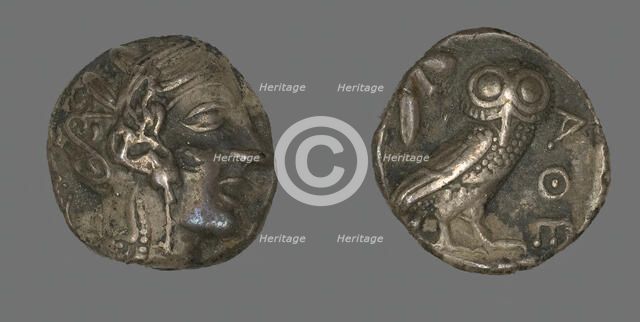 Tetradrachm (Coin) Depicting the Goddess Athena, 490-322 BCE. Creator: Unknown.