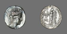 Tetradrachm (Coin) Depicting the Goddess Tyche, 114-113 BCE. Creator: Unknown