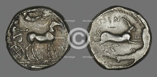 Tetradrachm (Coin) Portraying Biga with Mules, 484-476 BCE. Creator: Unknown.