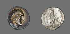 Tetradrachm (Coin) Portraying King Ptolemy I, 253-252 BCE, reign of Ptolemy II (285-247 BCE). Creator: Unknown