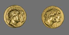 Tetradrachm (Coin) Portraying King Ptolemy II Philadelphos and Queen Arsinoe II, After 270 BCE. Creator: Unknown