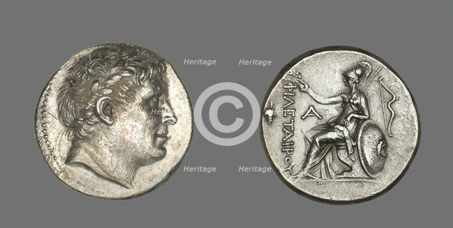 Tetradrachm (Coin) Portraying Philetairos of Pergamon, 241-197 BCE, Issued by Attalos I..., 282-263  Creator: Unknown.
