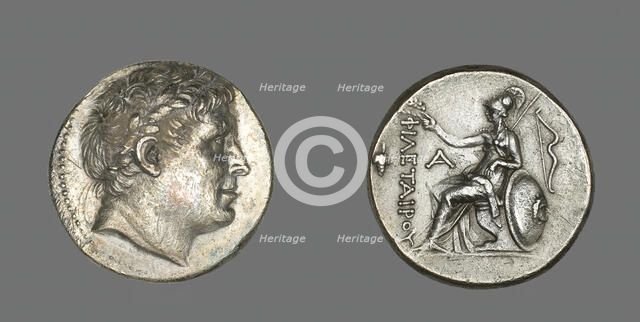 Tetradrachm (Coin) Portraying Philetairos of Pergamon, 241-197 BCE, Issued by Attalos I..., 282-263  Creator: Unknown.