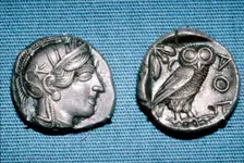 Tetradrachm, Greek Coin, Silver Head of Athena and Owl, mid to late 5th century BC