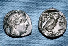Tetradrachm, Greek Coin, Silver Head of Athena and Owl, mid to late 5th century BC
