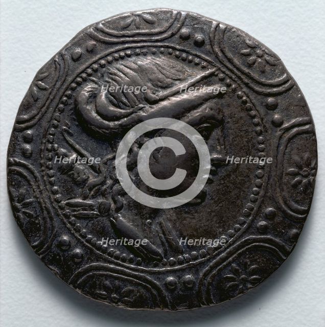 Tetradrachm: Macedonian Shield with Bust of Artemis (obverse), 158-149 BC. Creator: Unknown.