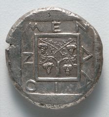 Tetradrachm: Square, Vine, Inscription (reverse), 430 BC. Creator: Unknown