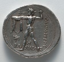 Tetradrachm: Poseidon hurling a trident (reverse), c. 300-295 BC. Creator: Unknown