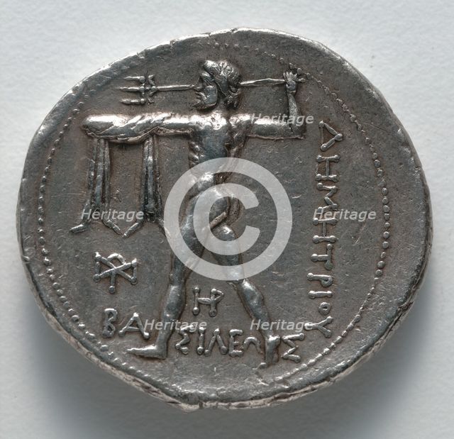 Tetradrachm: Poseidon hurling a trident (reverse), c. 300-295 BC. Creator: Unknown.