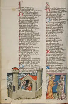 Teulucus's Castle Besieged: An Angel Appearing to Isaiah; Weltchronik, about 1400-1410. Creator: Unknown