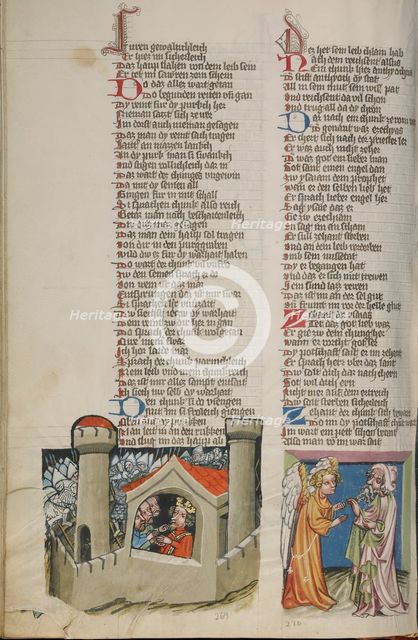 Teulucus's Castle Besieged: An Angel Appearing to Isaiah; Weltchronik, about 1400-1410. Creator: Unknown.