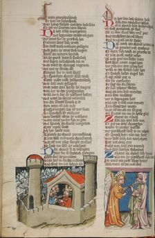 Teulucus's Castle Besieged: An Angel Appearing to Isaiah; Weltchronik, about 1400-1410. Creator: Unknown
