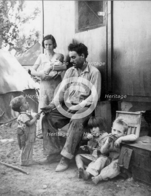 Texas tenant farmer in Marysville, California, migrant camp during the peach season, 1935. Creator: Dorothea Lange.