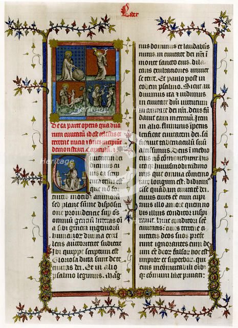 Text page with biblical scenes, late 14th century. Artist: Unknown