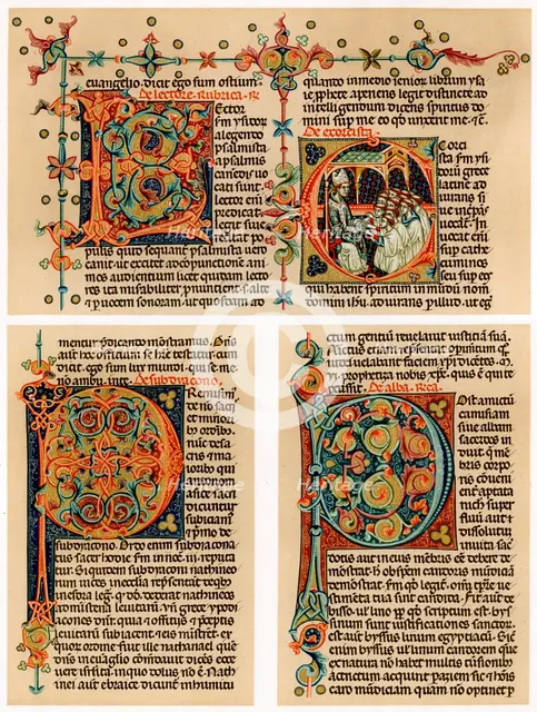Text page with illuminated initial letters, 14th century. Artist: Unknown