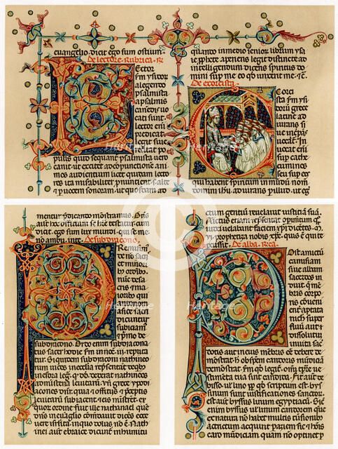 Text page with illuminated initial letters, 14th century. Artist: Unknown