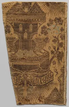 Textile with Architectural Fountain Guarded by Lions, Italian, 14th century. Creator: Unknown