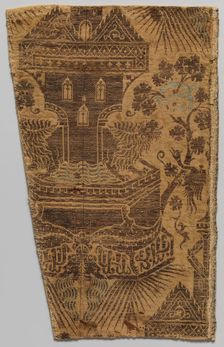 Textile with Architectural Fountain Guarded by Lions, Italian, 14th century. Creator: Unknown