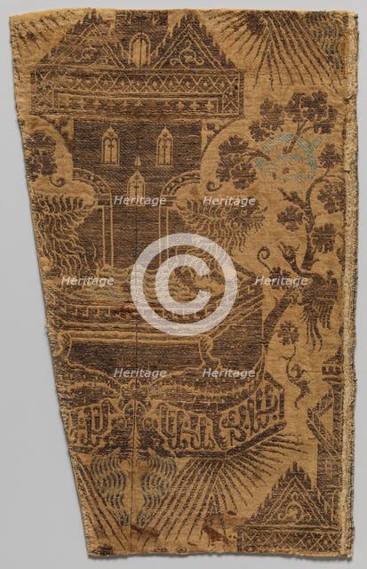 Textile with Architectural Fountain Guarded by Lions, Italian, 14th century. Creator: Unknown.