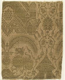 Textile with Figures and Animals in Architectural Setting, Italian, 15th century. Creator: Unknown
