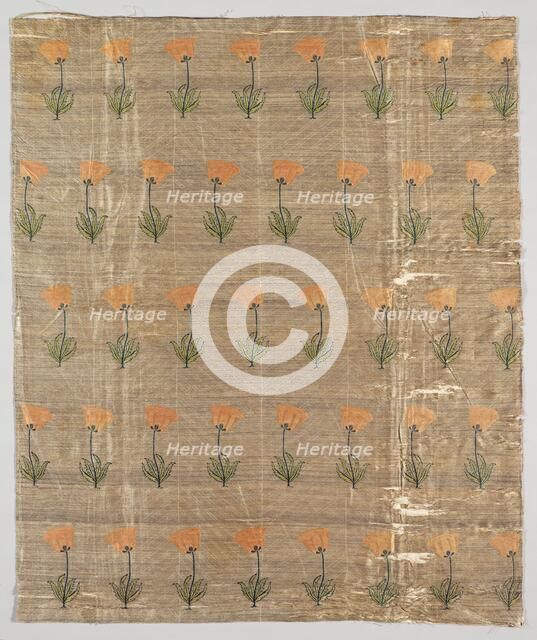 Textile with field of poppies on a golden ground, 1600-1750. Creator: Unknown.
