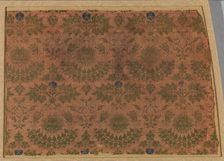 Textile with Lions Heads, Foliate Ornament and Kufic Letter L, Italian, 14th century. Creator: Unknown