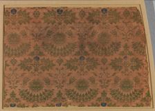 Textile with Lions Heads, Foliate Ornament and Kufic Letter L, Italian, 14th century. Creator: Unknown